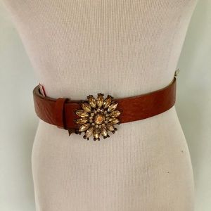 Vintage Landes Brown Leather Beaded Belt Sz: S/P